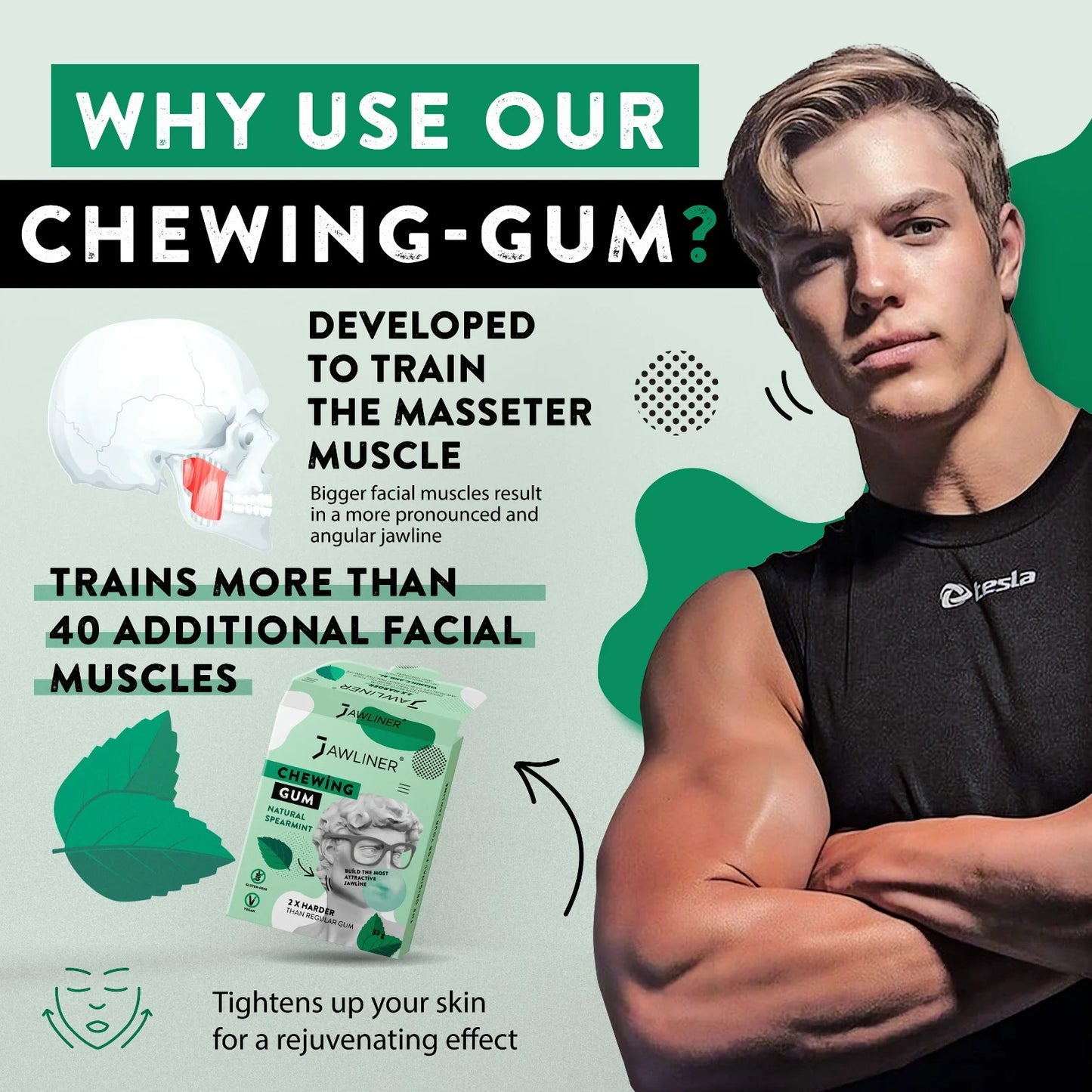 JAWLINER® Fitness Chewing Gum Menta verde